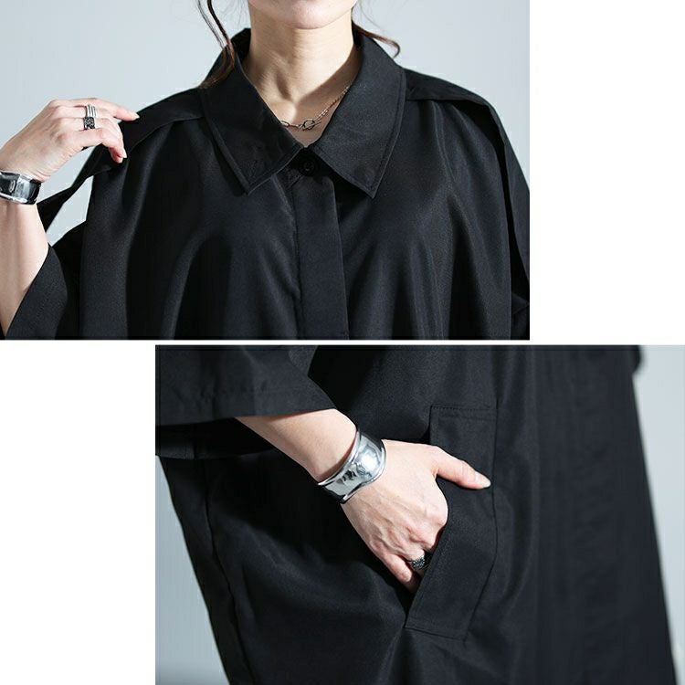 大きいサイズ レディース コート風シャツワンピース　nw-24001