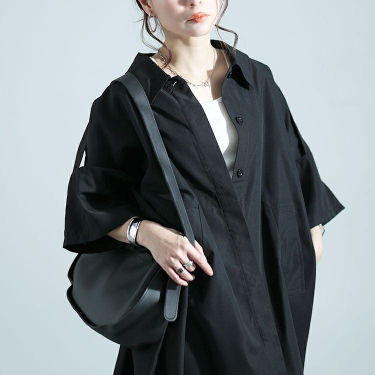 大きいサイズ レディース コート風シャツワンピース　nw-24001