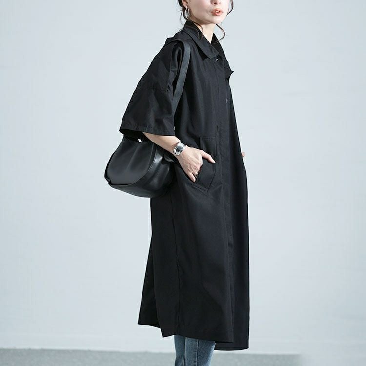 大きいサイズ レディース コート風シャツワンピース　nw-24001