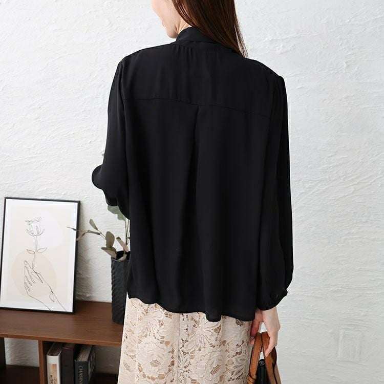 大きいサイズ レディース パール付きシアーボウタイブラウス　mncut-144005 【メール便可】