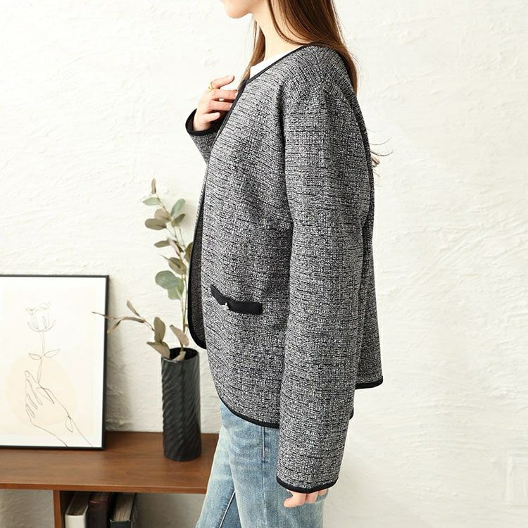 大きいサイズ レディース ラメツイードノーカラージャケット　mncut-144002