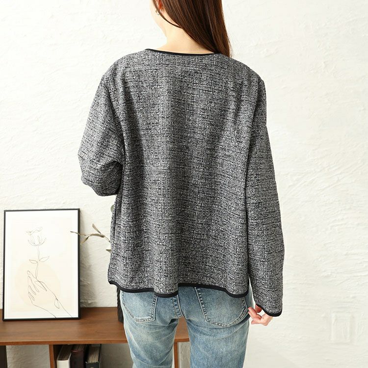 大きいサイズ レディース ラメツイードノーカラージャケット　mncut-144002