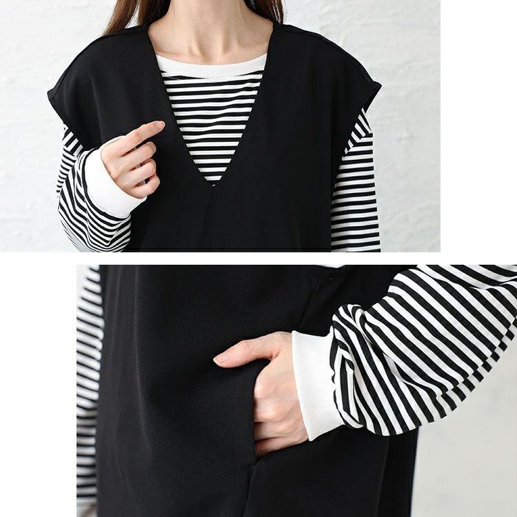 大きいサイズ レディース Vネックバックタックベスト　mncut-142086 【メール便可】