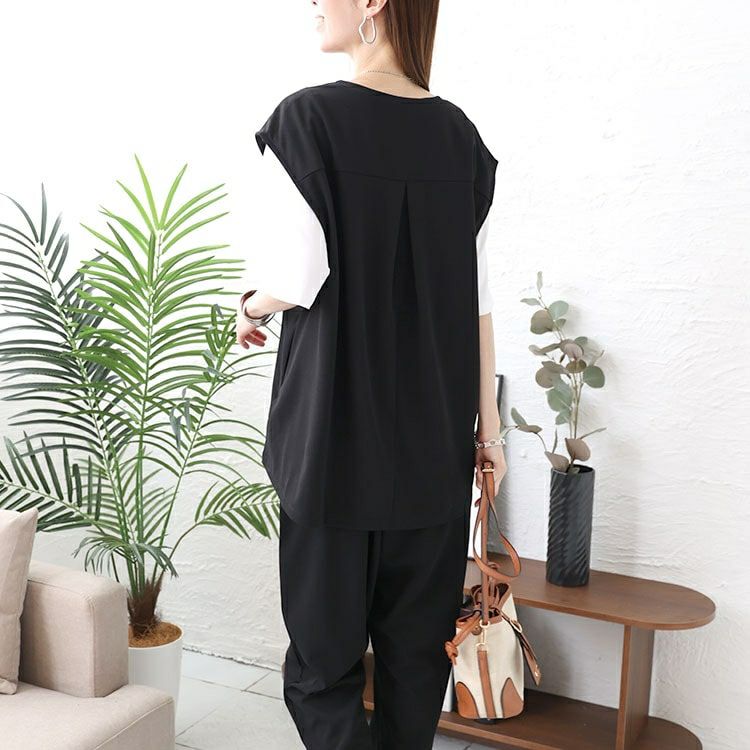 大きいサイズ レディース Vネックバックタックベスト　mncut-142086 【メール便可】