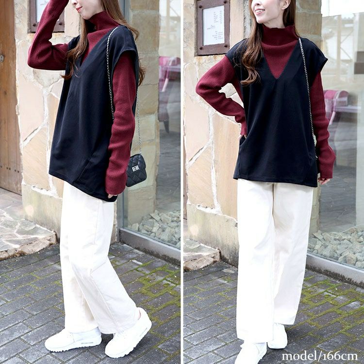 大きいサイズ レディース Vネックバックタックベスト　mncut-142086 【メール便可】