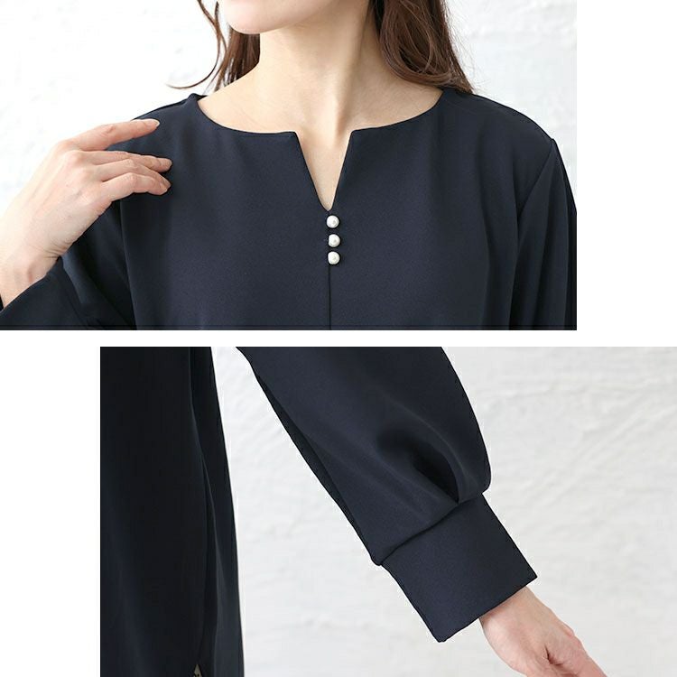 大きいサイズ レディース パールボタンキーネックプルオーバー　mncut-142049