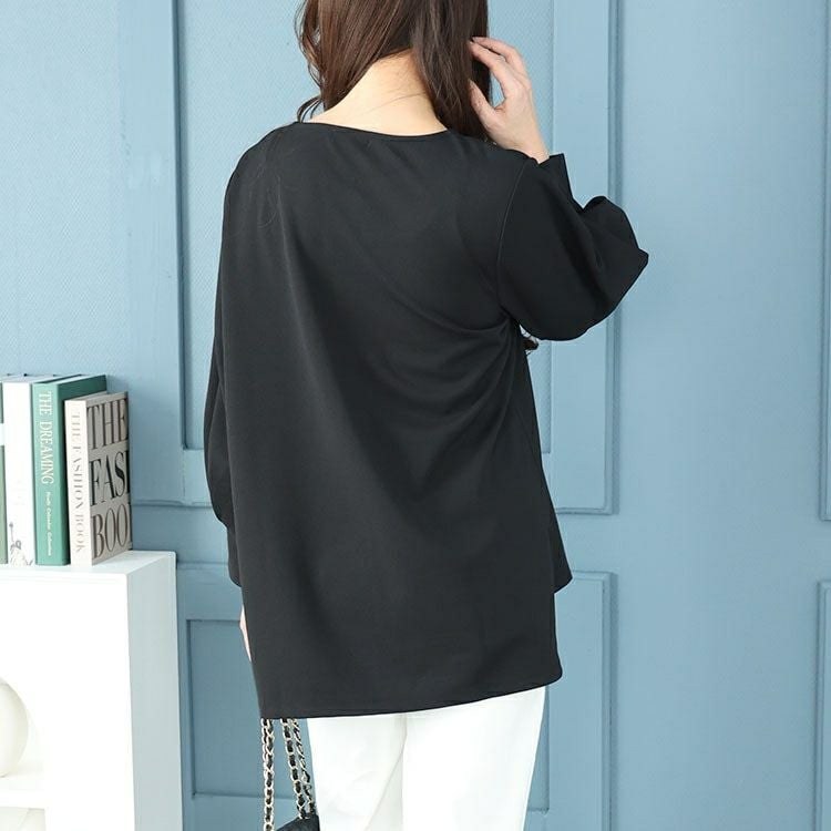 大きいサイズ レディース パールボタンキーネックプルオーバー　mncut-142049