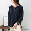 大きいサイズ レディース パールボタンキーネックプルオーバー　mncut-142049 ネイビー