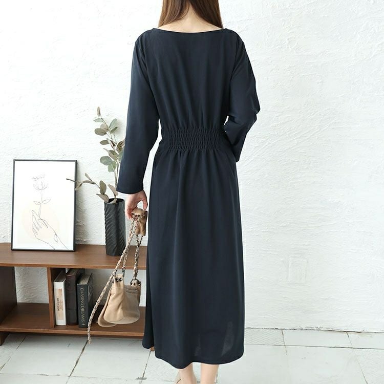 大きいサイズ レディース パール付きネックウエストタックワンピース　mncut-142045