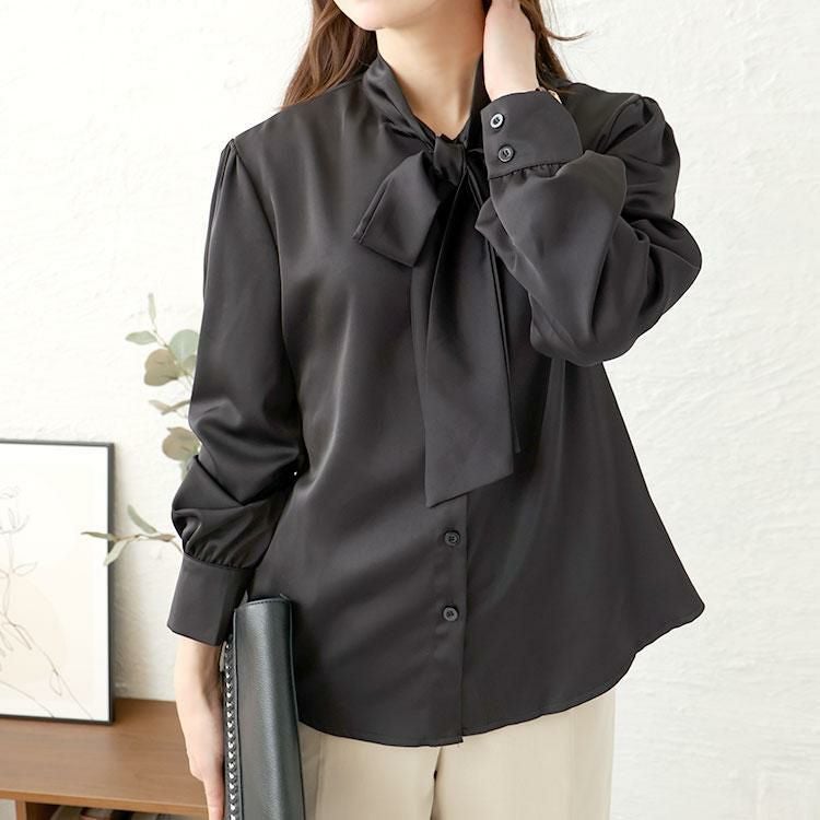 大きいサイズ レディース リボンタイブラウス　goldy-1450 【メール便可】 ブラック