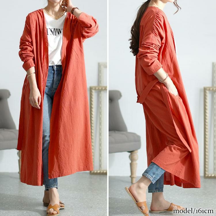 大きいサイズ レディース コットンロングカーディガン　goldy-1437 オレンジ