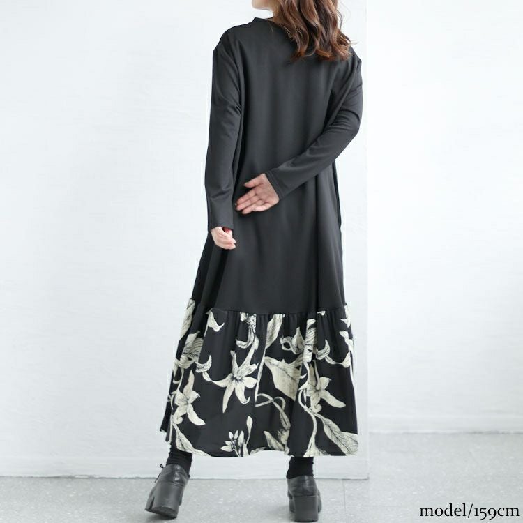 大きいサイズ レディース 花柄切替えフレアワンピース　goldy-1432