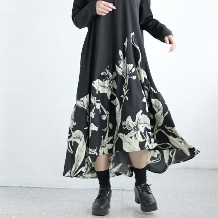 大きいサイズ レディース 花柄切替えフレアワンピース　goldy-1432