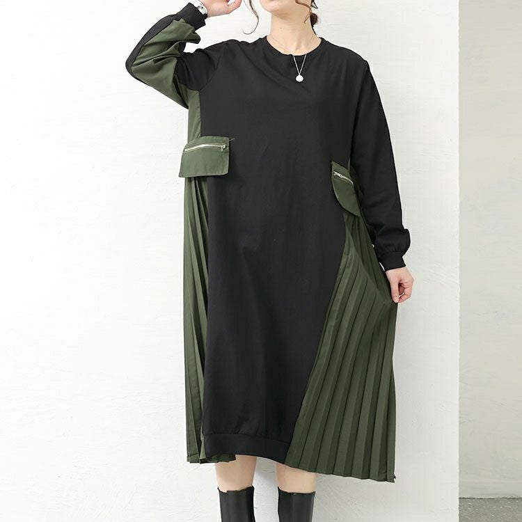 大きいサイズ レディース サイドプリーツロングワンピース　goldy-1431 【メール便可】