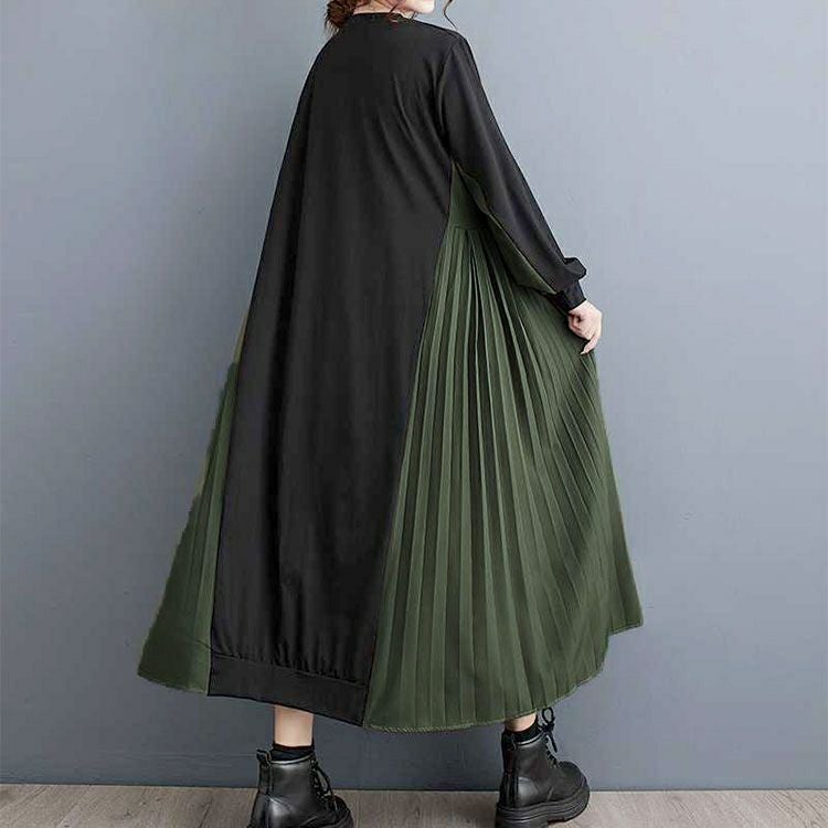 大きいサイズ レディース サイドプリーツロングワンピース　goldy-1431 【メール便可】