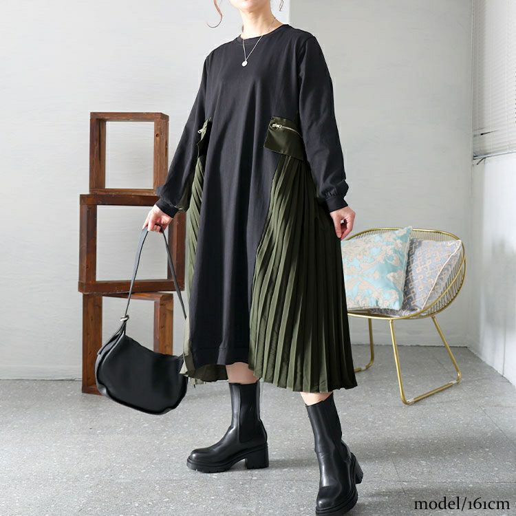 大きいサイズ レディース サイドプリーツロングワンピース　goldy-1431 【メール便可】