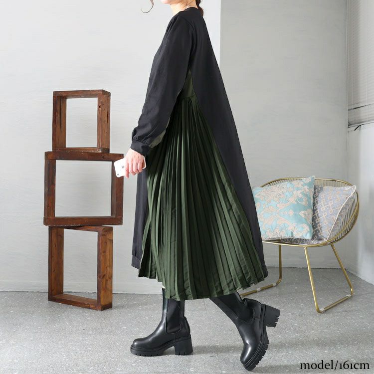 大きいサイズ レディース サイドプリーツロングワンピース　goldy-1431 【メール便可】