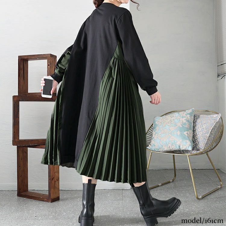 大きいサイズ レディース サイドプリーツロングワンピース　goldy-1431 【メール便可】