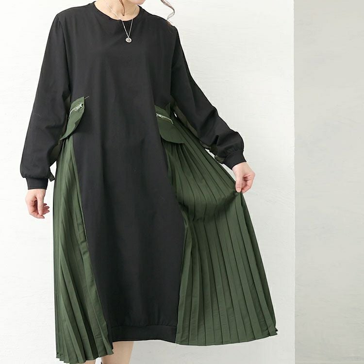 大きいサイズ レディース サイドプリーツロングワンピース　goldy-1431 【メール便可】