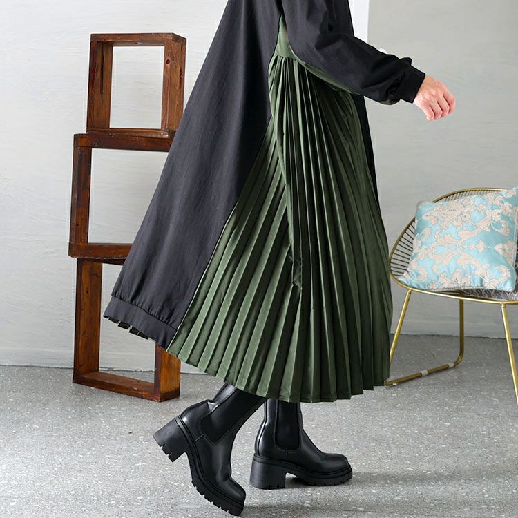 大きいサイズ レディース サイドプリーツロングワンピース　goldy-1431 【メール便可】