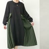 大きいサイズ レディース サイドプリーツロングワンピース　goldy-1431 【メール便可】 ブラック