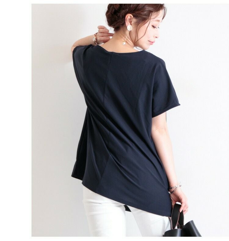 大きいサイズ レディース 接触冷感ネックレス付きVネックトップス　mncut-102194