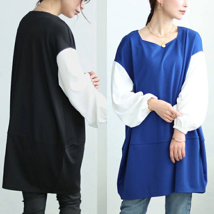 大きいサイズ レディース 異素材バイカラーコクーンチュニック　fem-455