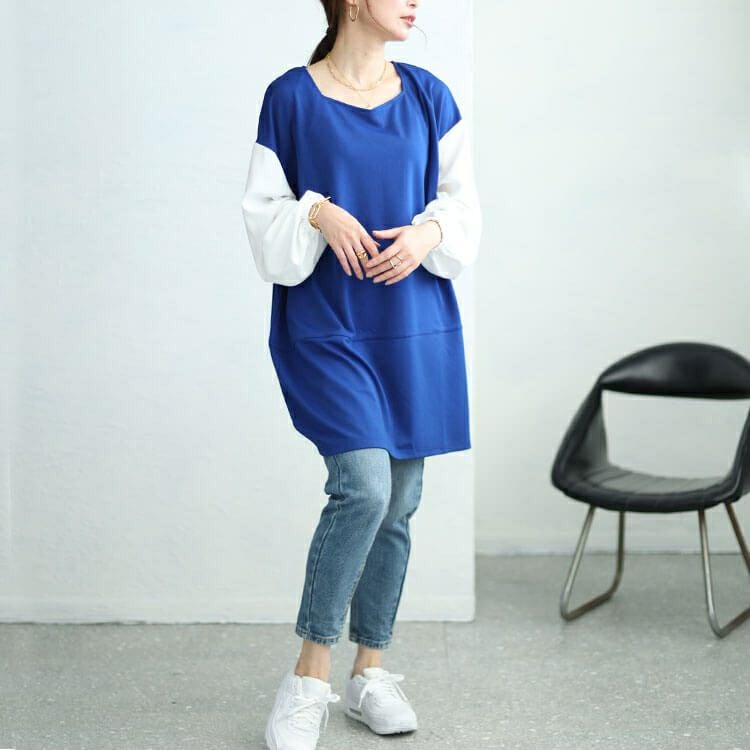 大きいサイズ レディース 異素材バイカラーコクーンチュニック　fem-455