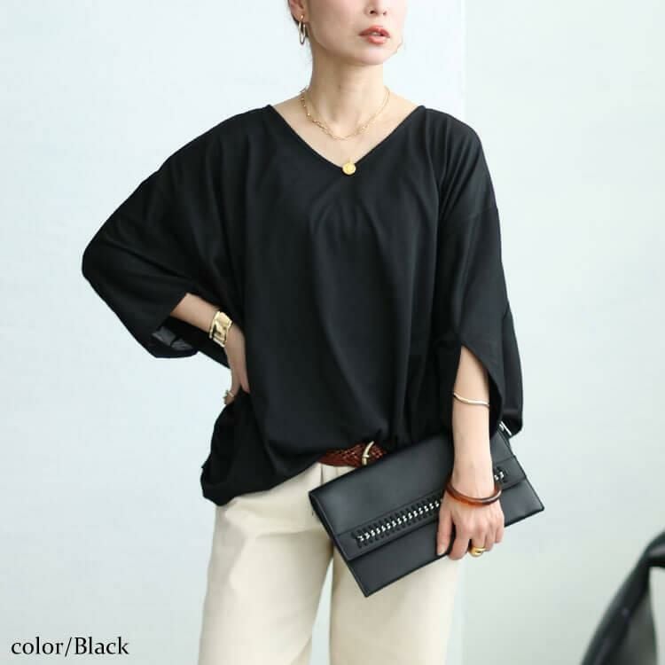 大きいサイズ レディース ワイドドルマンプルオーバー　fem-456 ブラック