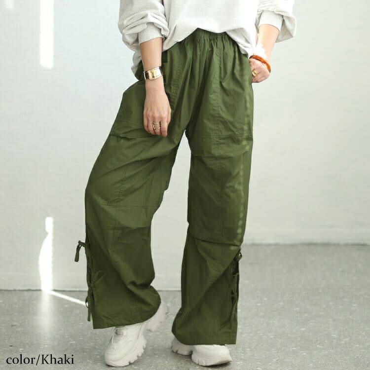 大きいサイズ レディース コットンサイドリボンカーゴパンツ　fem-415