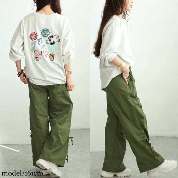 大きいサイズ レディース コットンサイドリボンカーゴパンツ fem-415