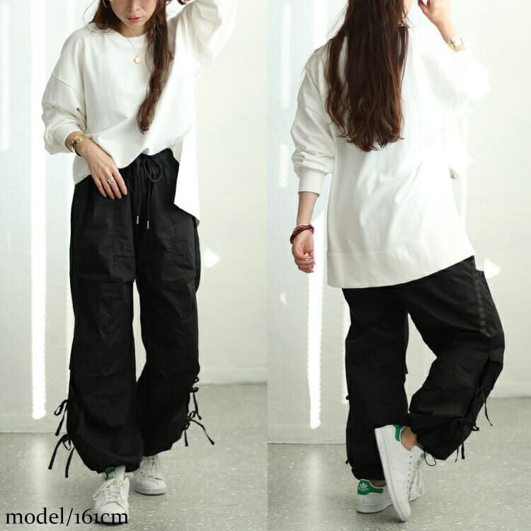 大きいサイズ レディース コットンサイドリボンカーゴパンツ　fem-415