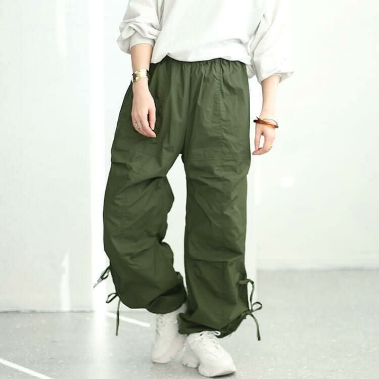 大きいサイズ レディース コットンサイドリボンカーゴパンツ　fem-415 カーキ