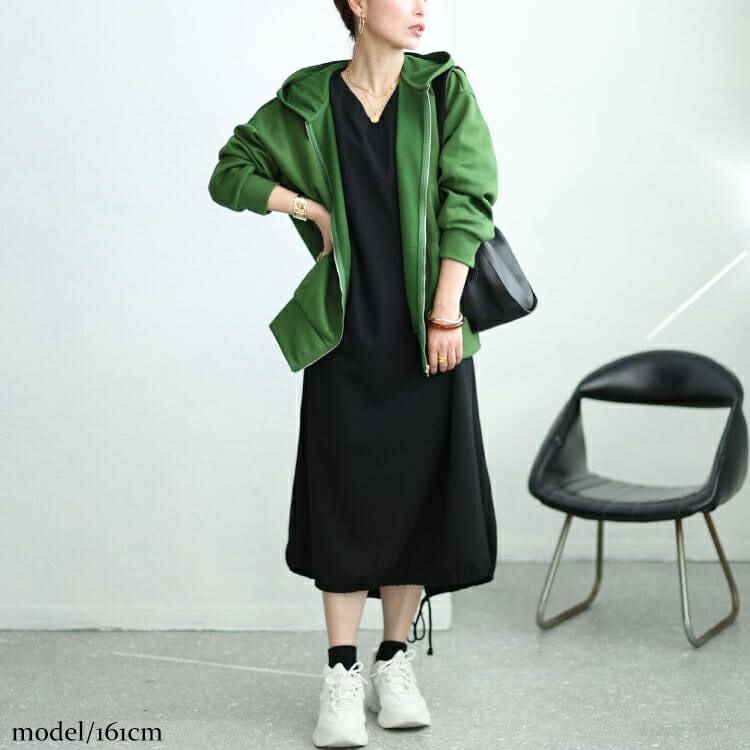 大きいサイズ レディース 裾ドロストVネックワンピース　fem-458