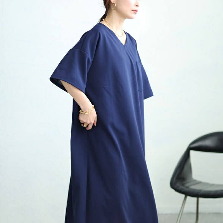 大きいサイズ レディース 裾ドロストVネックワンピース　fem-458