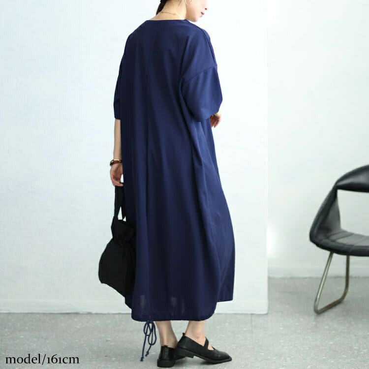 大きいサイズ レディース 裾ドロストVネックワンピース　fem-458