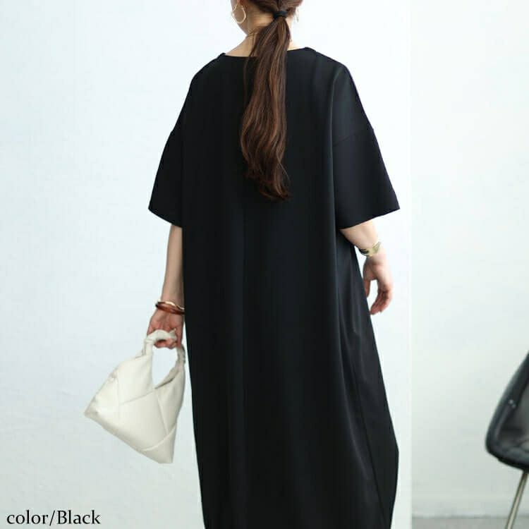 大きいサイズ レディース 裾ドロストVネックワンピース　fem-458