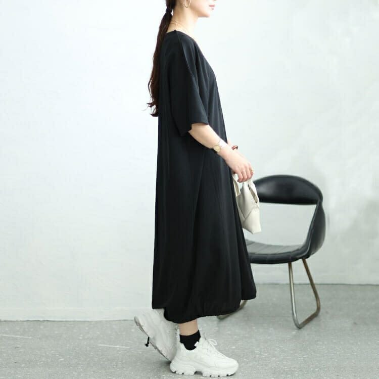 大きいサイズ レディース 裾ドロストVネックワンピース　fem-458