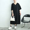 大きいサイズ レディース 裾ドロストVネックワンピース　fem-458 ブラック