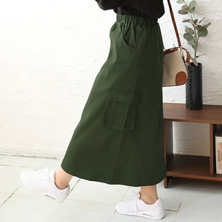 大きいサイズ レディース ストレッチツイルカーゴスカート　maru-6735