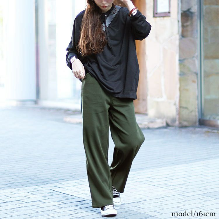 大きいサイズ レディース ストレッチツイルワイドパンツ　maru-6734