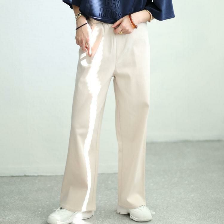 大きいサイズ レディース ストレッチツイルワイドパンツ　maru-6734 アイボリー