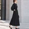 大きいサイズ レディース 配色ステッチキーネックワンピース　maru-30004 ブラック