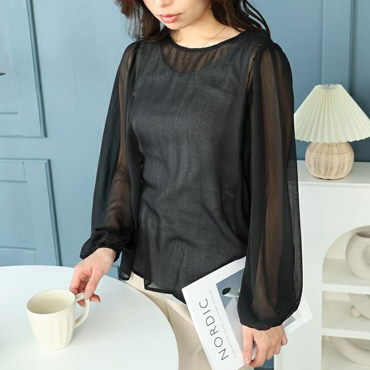 大きいサイズ レディース ボリュームスリーブシフォンプルオーバー　maru-30003 【ゆうパケット可】