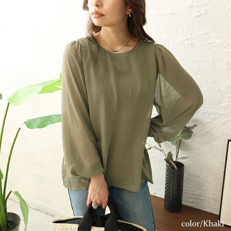 大きいサイズ レディース ボリュームスリーブシフォンプルオーバー　maru-30003 【ゆうパケット可】
