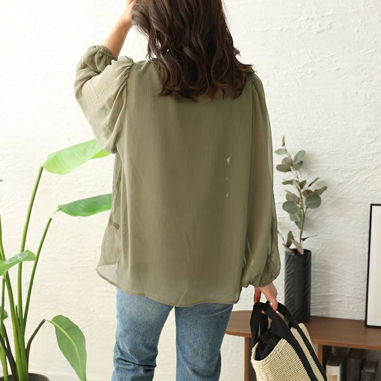 大きいサイズ レディース ボリュームスリーブシフォンプルオーバー　maru-30003 【ゆうパケット可】