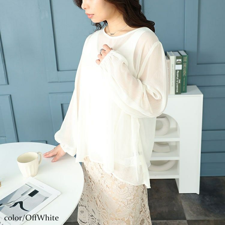 大きいサイズ レディース ボリュームスリーブシフォンプルオーバー　maru-30003 【ゆうパケット可】
