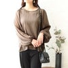 大きいサイズ レディース ボリュームスリーブシフォンプルオーバー　maru-30003 【ゆうパケット可】 グレージュ