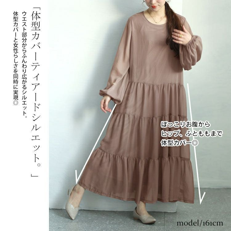 大きいサイズ レディース シアースリーブシフォンティアードワンピース　maru-30002