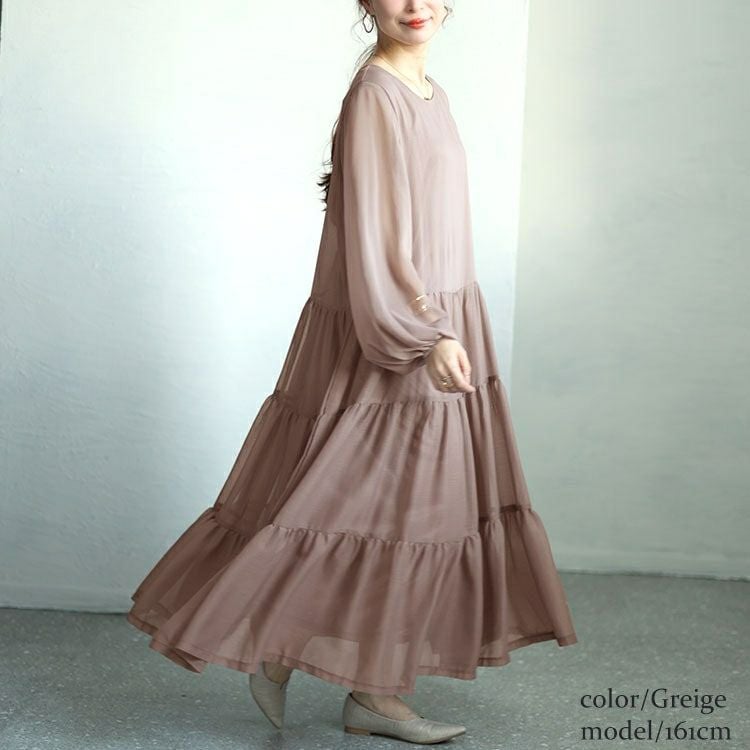 大きいサイズ レディース シアースリーブシフォンティアードワンピース　maru-30002